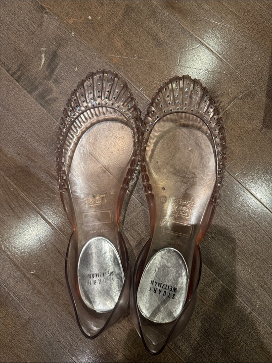 Stuart Weitzman Shoes - Stuart Weitzman Translucent Brown Jelly Pointed-Toe Flats with Stud Accents
